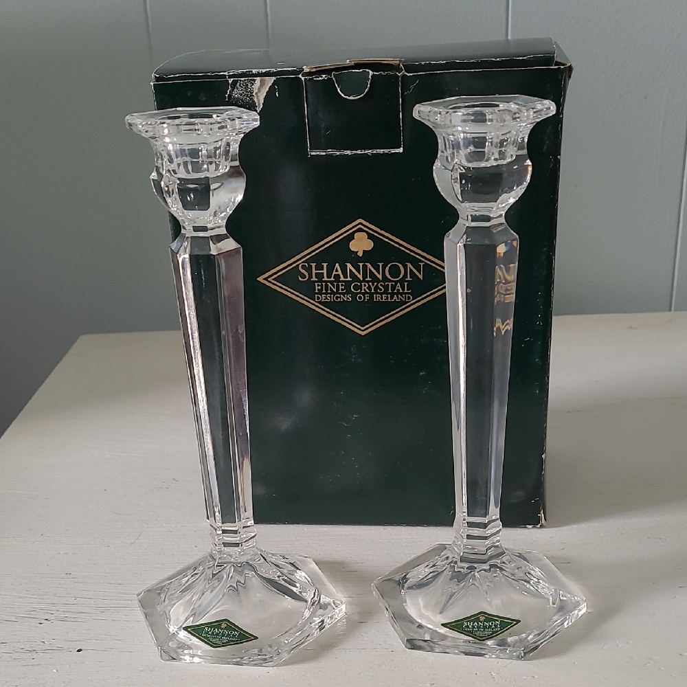 Shannon Crystal Candlestick Holders - 8' high